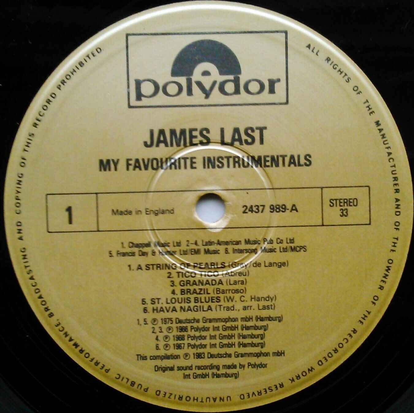 James Last – My Favourite Instrumentals (Polydor, 1983) 12" vinyl LP VG/VG