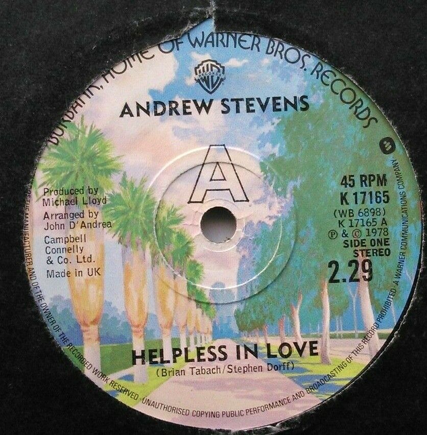 Andrew Stevens - Helpless In Love (WB, 1978) 7" vinyl single VG/-