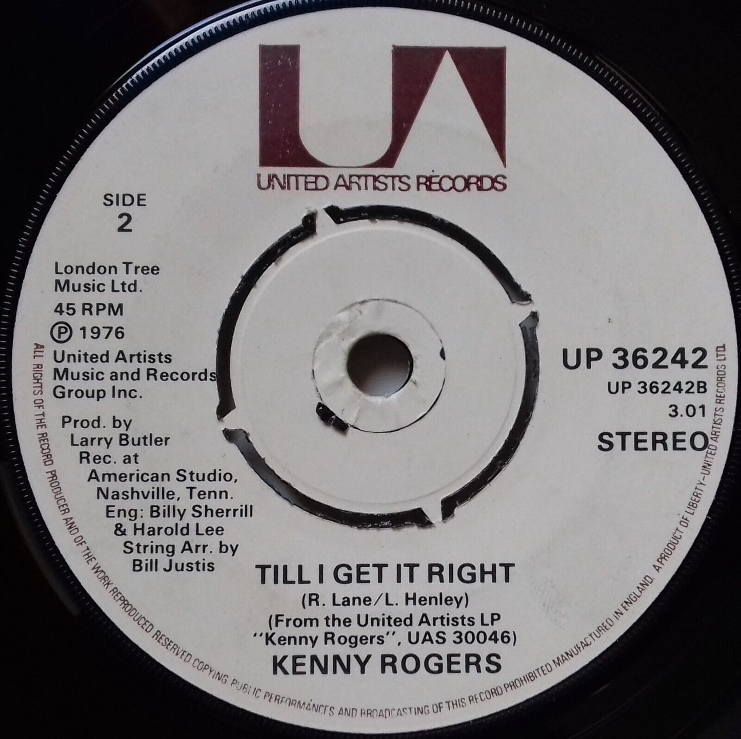 Kenny Rogers - Lucille (UA 1976) 7" vinyl single VG/-