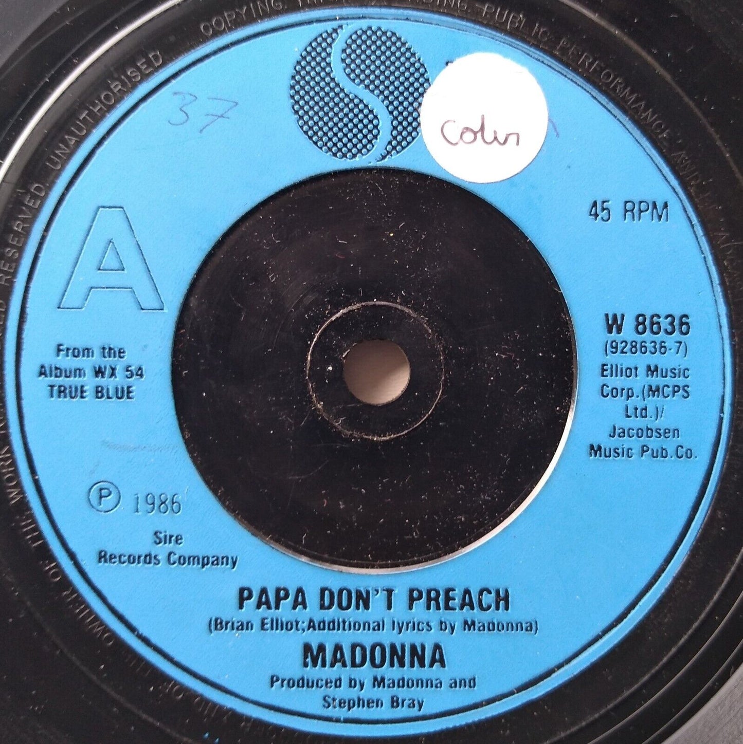 Madonna – Papa Don't Preach (Sire, 1986) 7" vinyl single VG/-