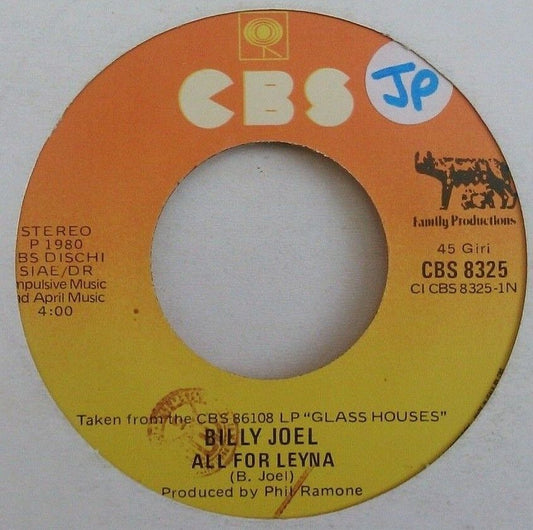 Billy Joel - All For Leyna (CBS, 1980) 7" vinyl single VG/- Italy jukebox centre