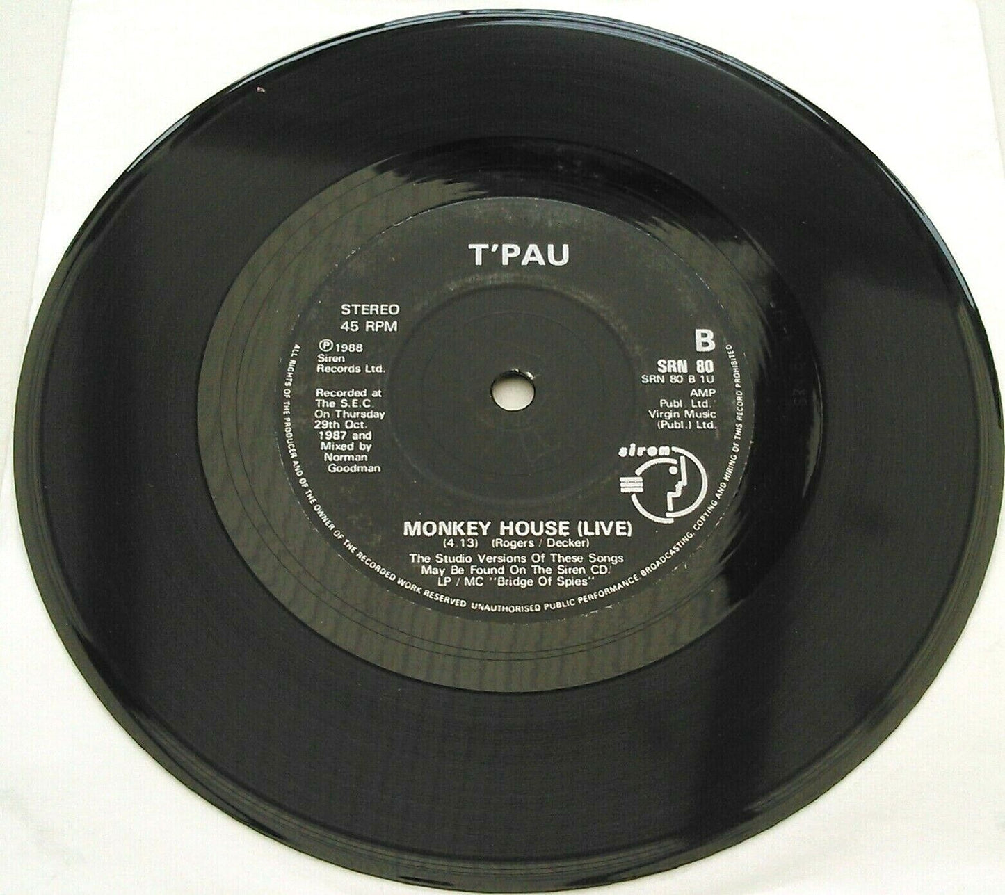 T'Pau – Sex Talk (Live) (Siren, 1988) 7" vinyl single VG/-