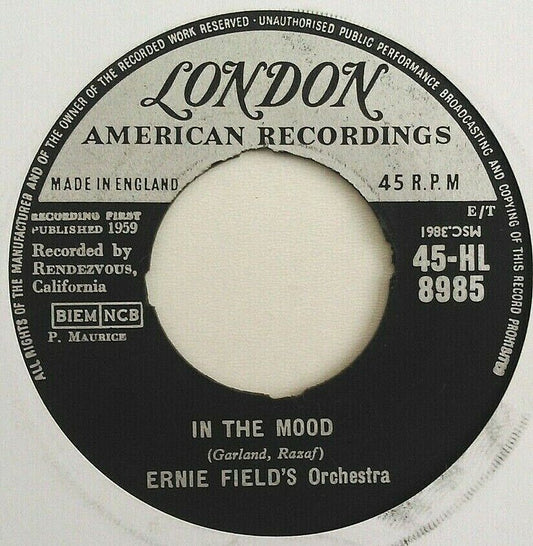 Ernie Field's Orchestra - In The Mood (London,1959) 7" vinyl single VG/- jukebox