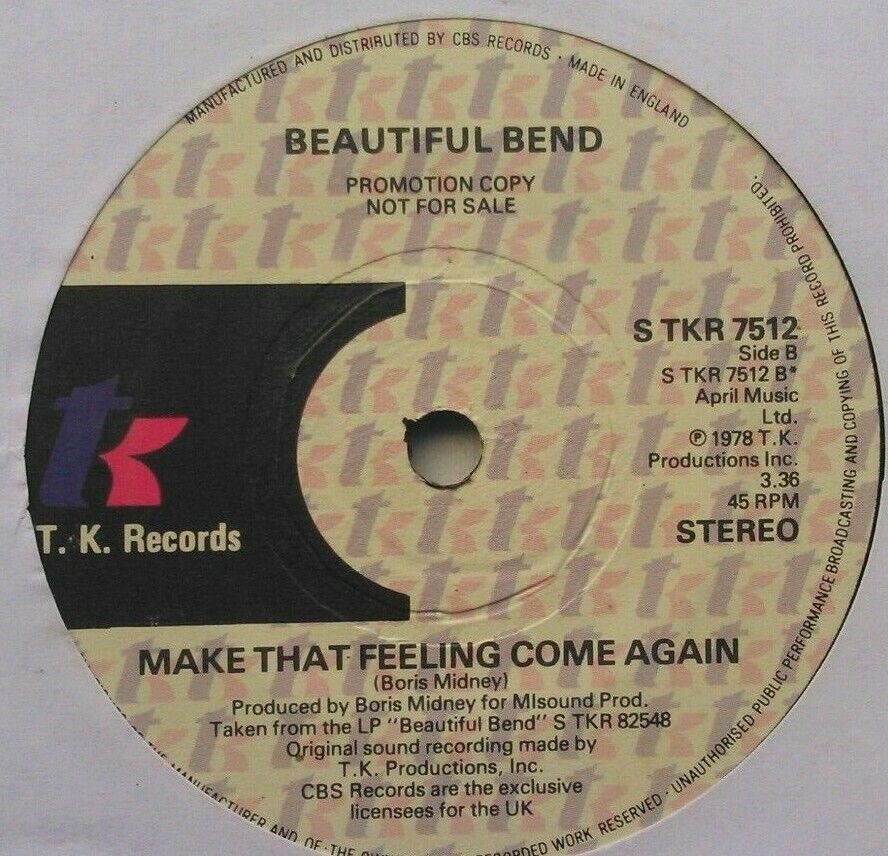 Beautiful Bend - Boogie Motion (TK, 1978) 7" vinyl single VG/- promo