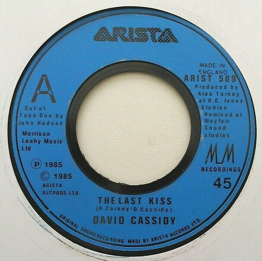 David Cassidy – The Last Kiss (Arista, 1985) 7" vinyl single VG/- jukebox