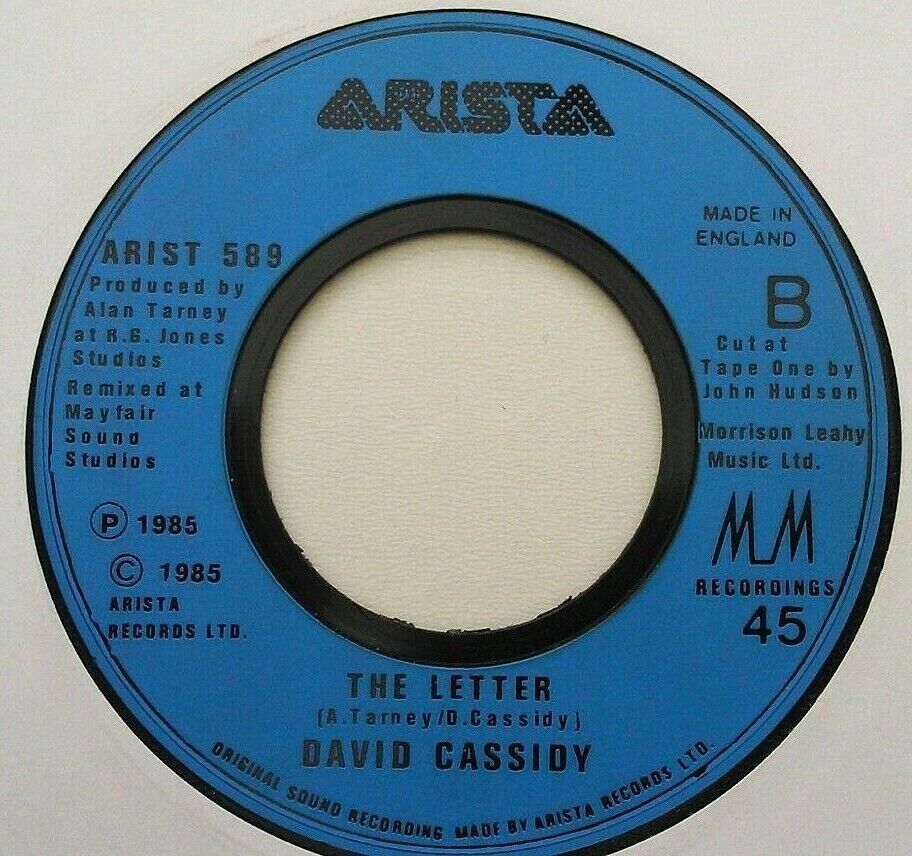 David Cassidy – The Last Kiss (Arista, 1985) 7" vinyl single VG/- jukebox