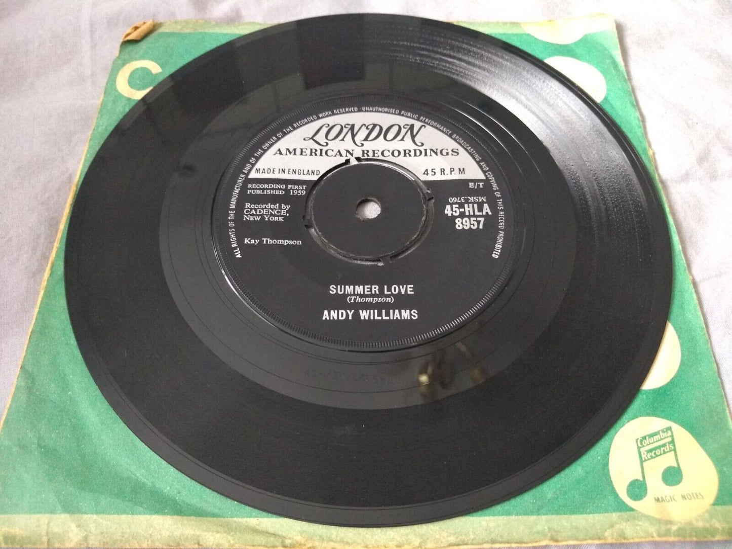 Andy Williams – Lonely Street (London 1959) 7” vinyl single VG/-