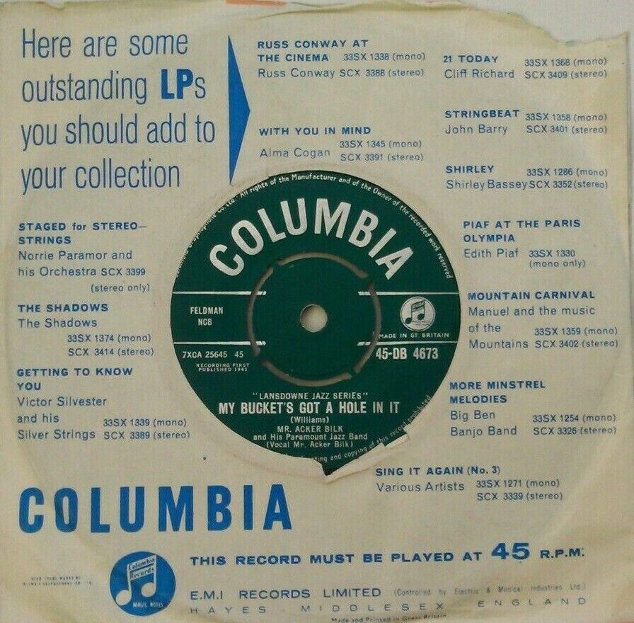 Acker Bilk – That's My Home (Columbia, 1961) 7" vinyl single VG/G+