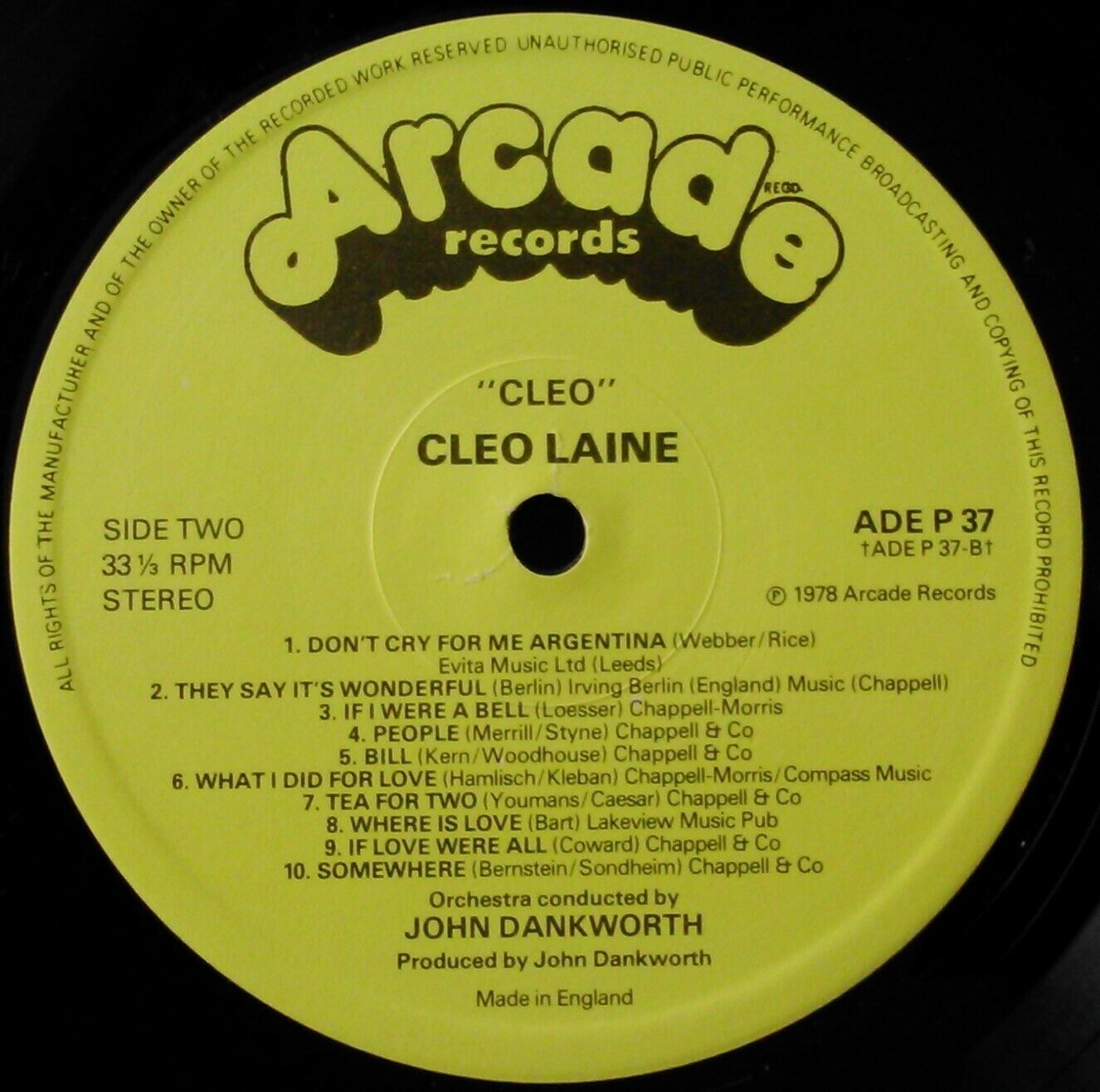 Cleo Laine – Cleo (Arcade, 1978) 12" vinyl LP VG/VG