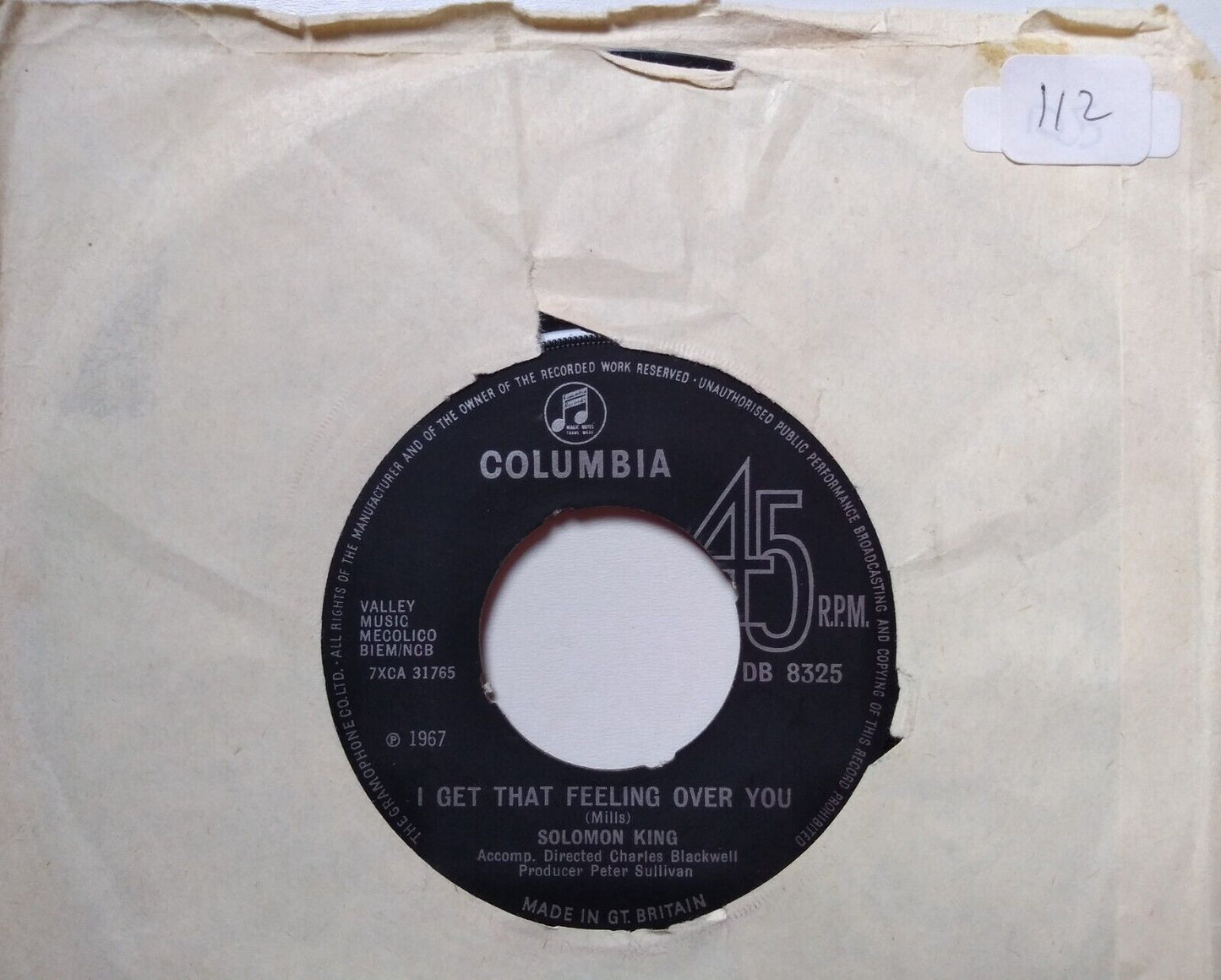 Solomon King - She Wears My Ring (Columbia 1967) 7" vinyl single VG/- jukebox