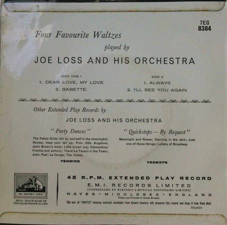 Joe Loss & His Orchestra - Four Favourite Waltzes (1958) 7" vinyl P/S EP VG/VG