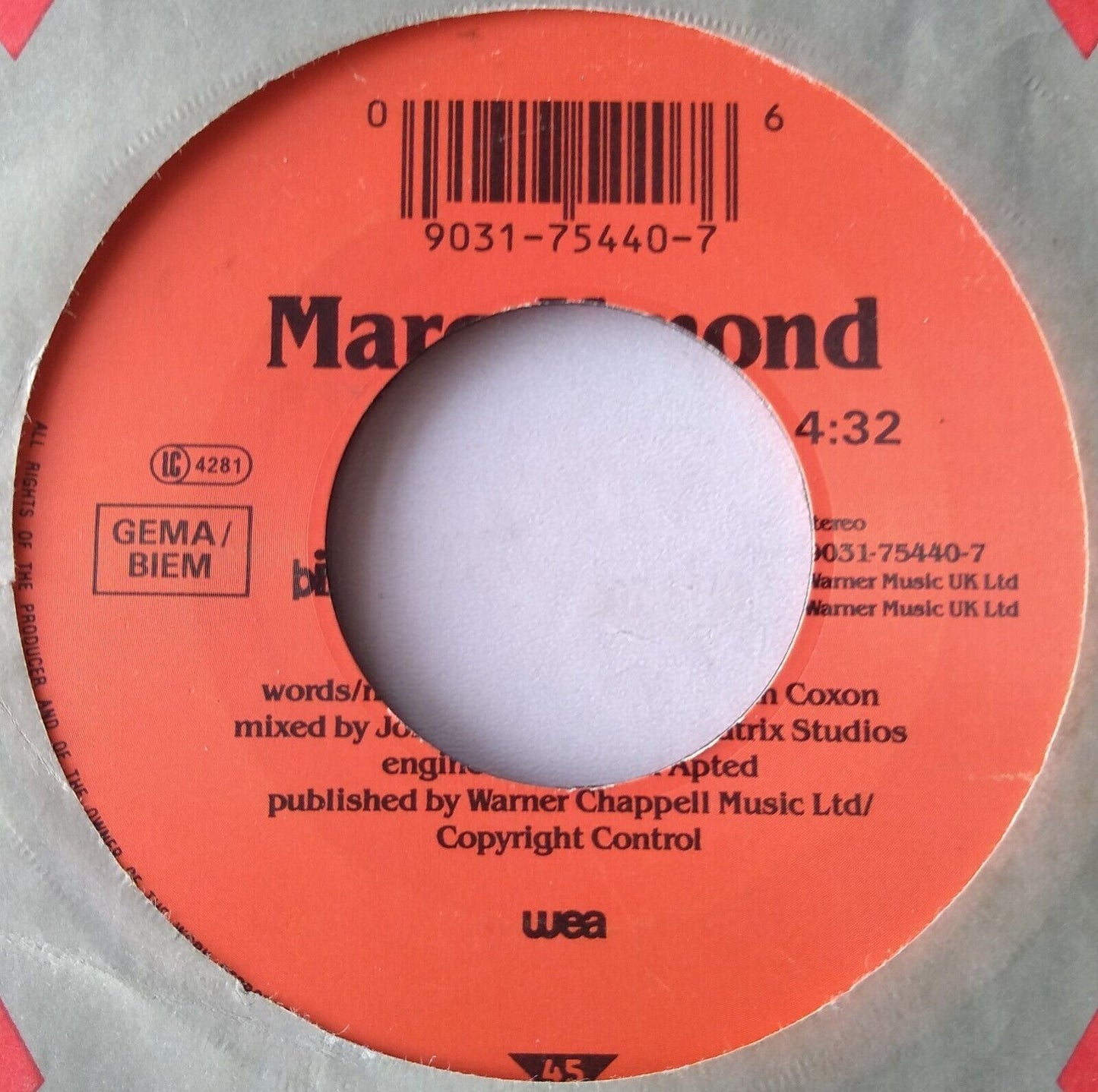 Marc Almond - Jacky (WEA 1991) 7" vinyl single VG/- jukebox centre