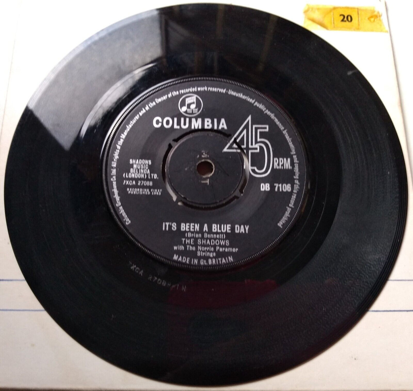 The Shadows - Shindig (Columbia 1963) 7" vinyl single VG/-