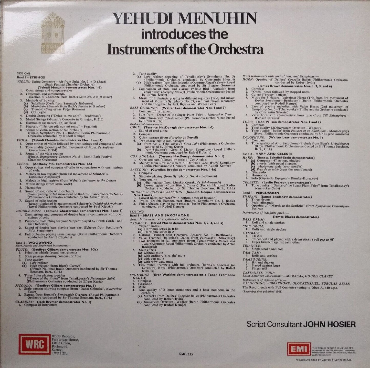 Yehudi Menuhin - Introduces The Instruments Of The Orchestra 12" vinyl LP VG/VG