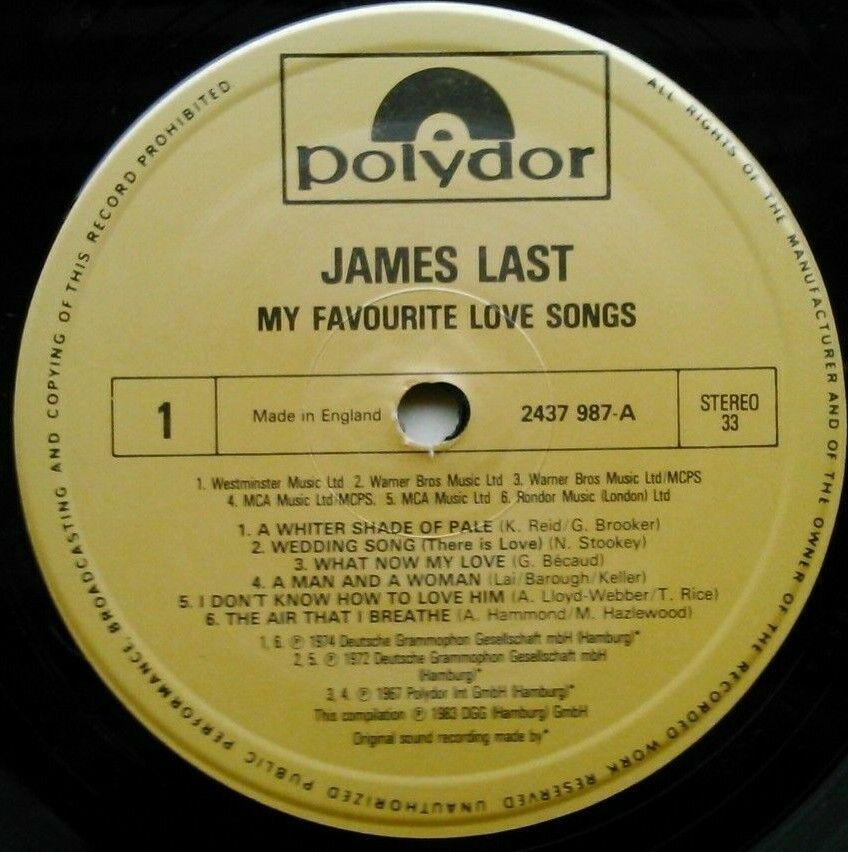 James Last – My Favorite Love Songs (Polydor, 1983) 12" vinyl LP VG/VG