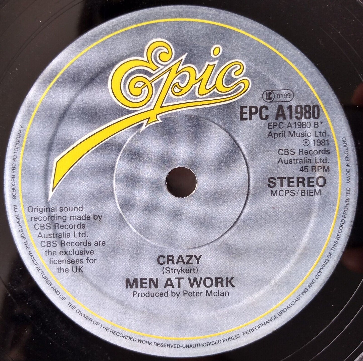 Men At Work - Down Under (Epic, 1981) 7" vinyl single VG/-