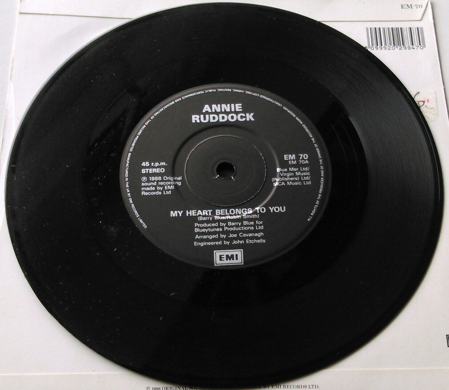 Annie Ruddock – My Heart Belongs To You (EMI, 1988) 7" vinyl single VG/VG