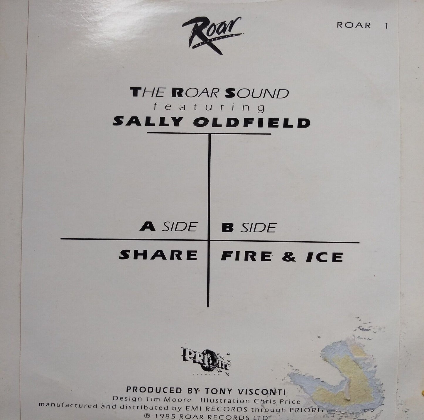 The Roar Sound ft. Sally Oldfield – Share (Roar 1985) 7" vinyl single VG/G+