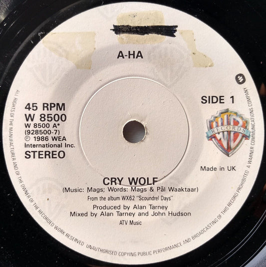 a-ha – Cry Wolf (WB, 1986) 7" vinyl single VG/-