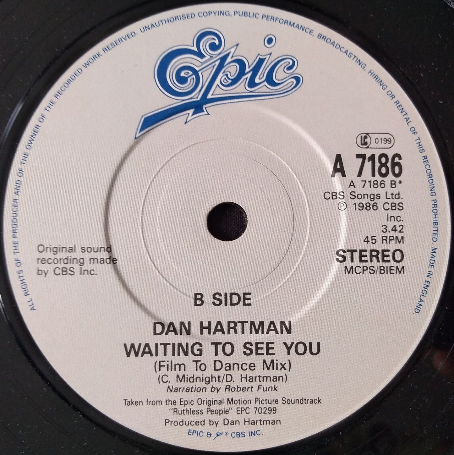 Dan Hartman - Waiting To See You (Epic 1986) 7" vinyl single VG/-