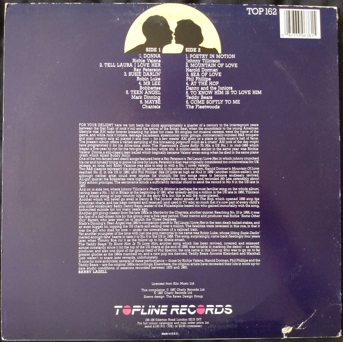 Various ‎– True Romances (Topline 1987) 12" vinyl LP VG/G+ compilation