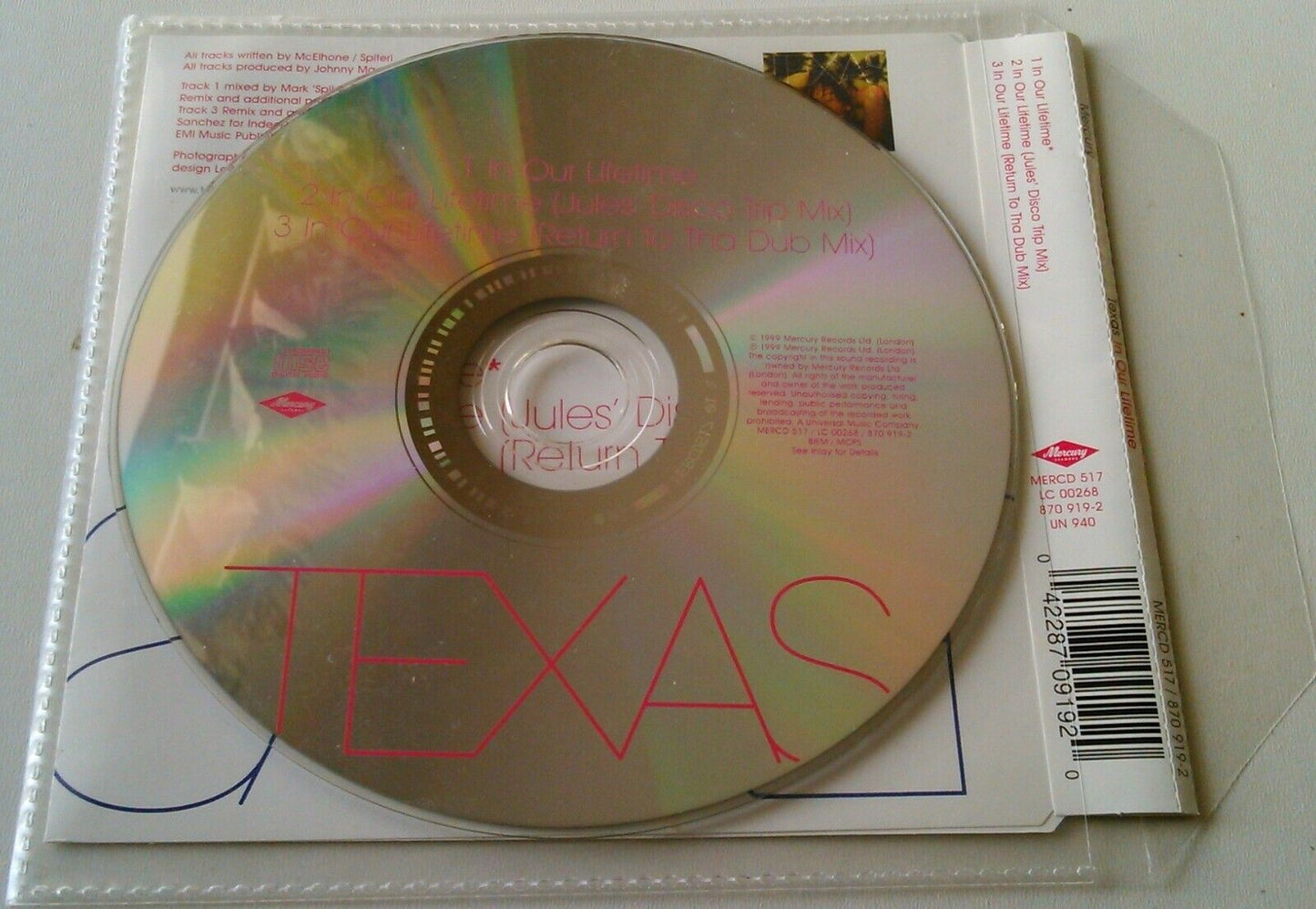 Texas – In Our Lifetime (1999) CD single *no case - plastic wallet*