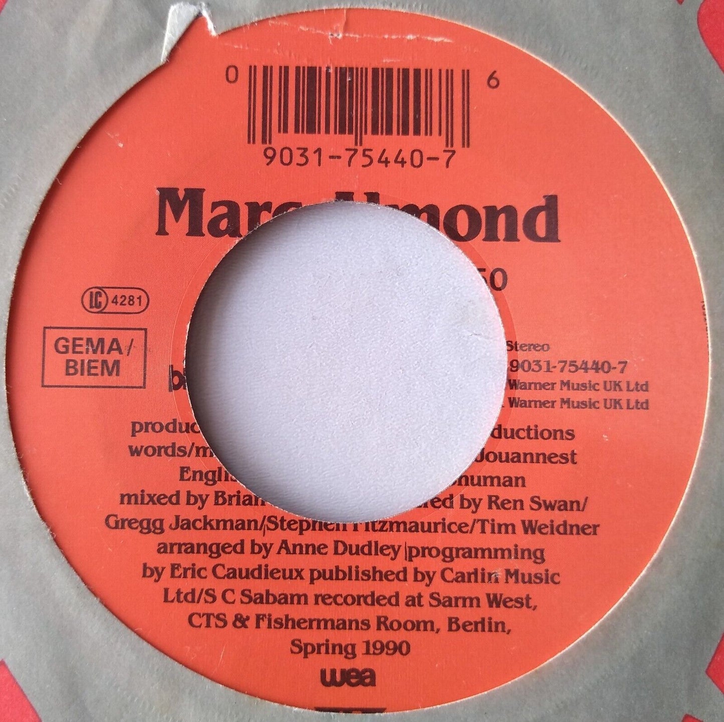 Marc Almond - Jacky (WEA 1991) 7" vinyl single VG/- jukebox centre