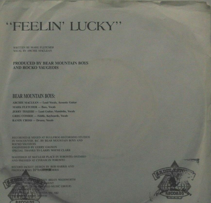 Bear Mountain Boys – Feelin' Lucky (1989) 7" vinyl P/S single VG/VG Canada