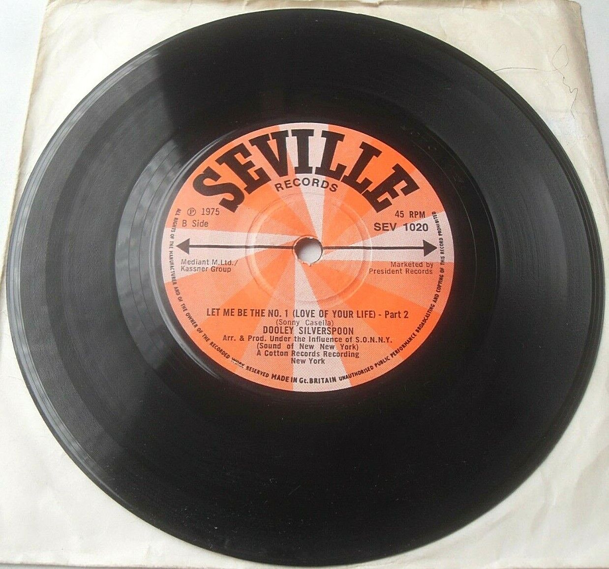 Dooley Silverspoon – Let Me Be The No.1 (Seville, 1976) 7" vinyl single VG/-