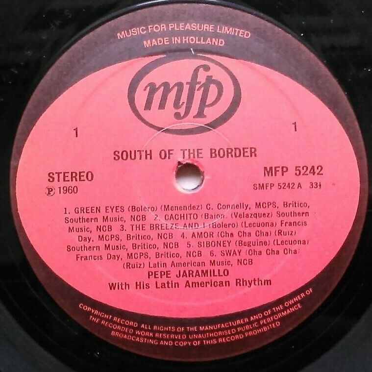 Pepé Jaramillo – South Of The Border (EMI, 1960) 12" vinyl LP VG/VG