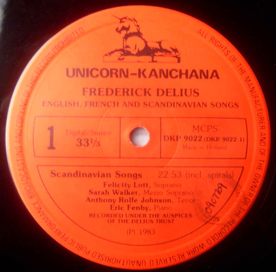 Delius - English, French & Scandinavian Songs (Unicorn-Kanchana) 12" vinyl VG/G+