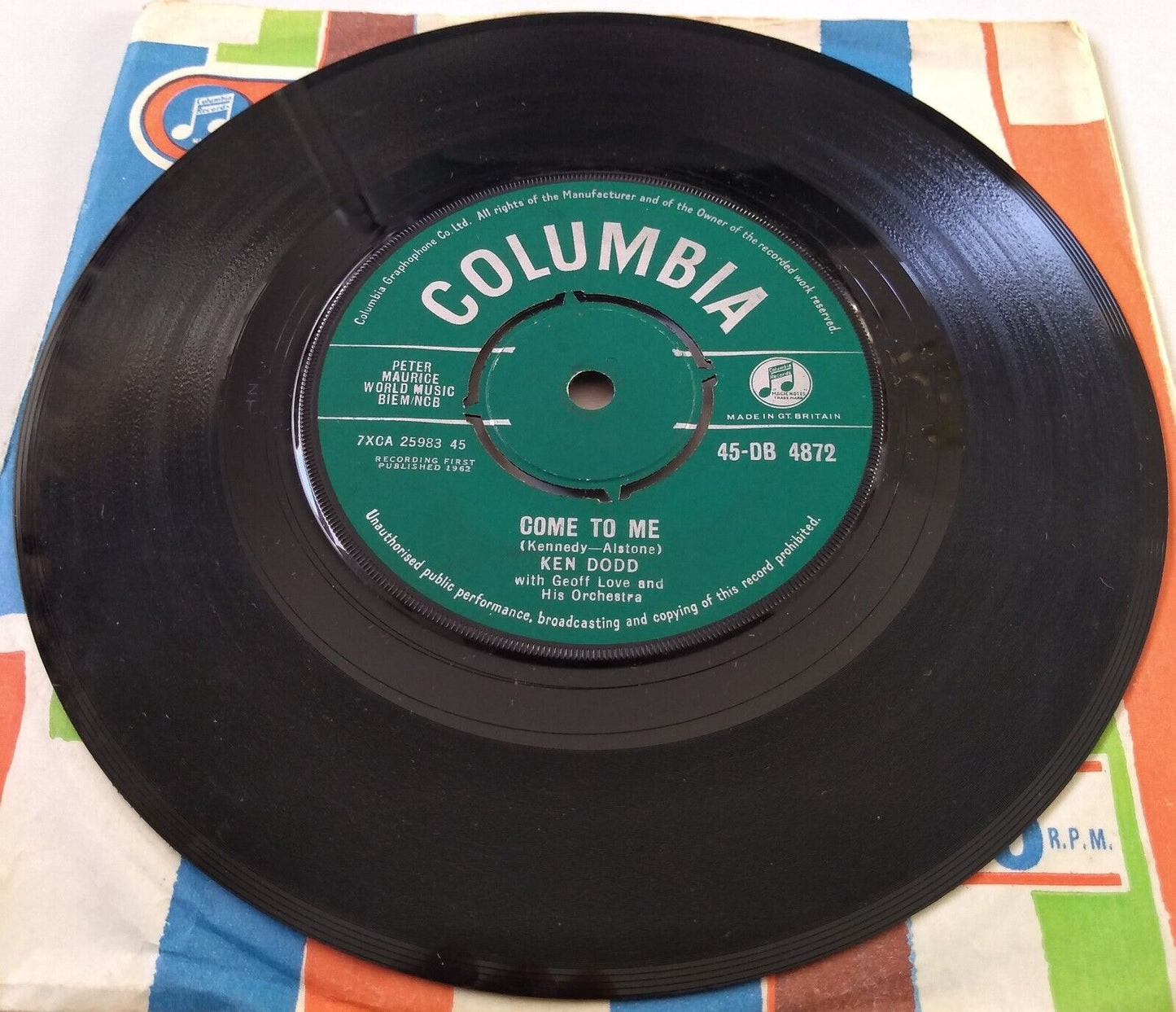 Ken Dodd - Come To Me (Columbia, 1962) 7" vinyl single VG/VG