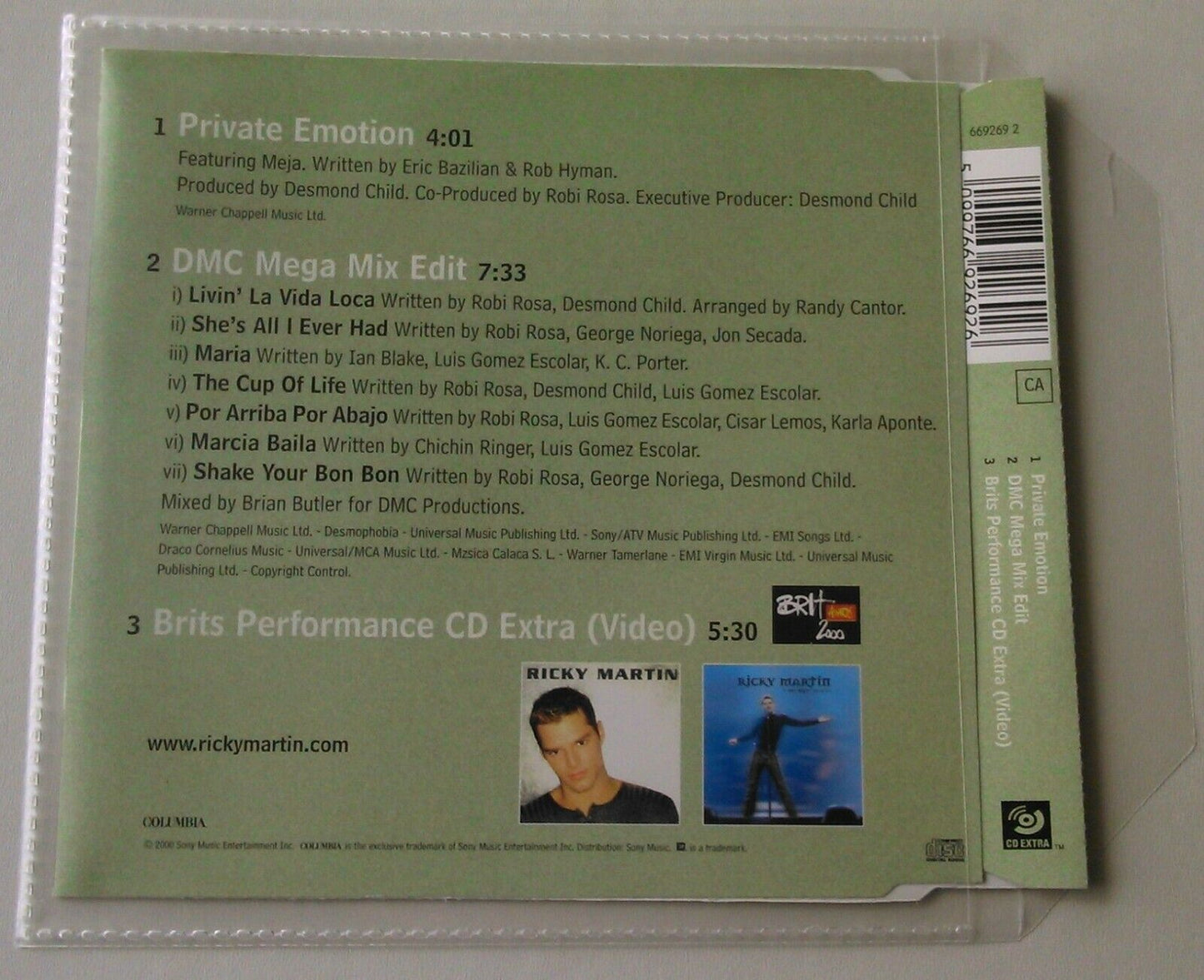 Ricky Martin – Private Emotion (2000) CD single *no case - plastic wallet*