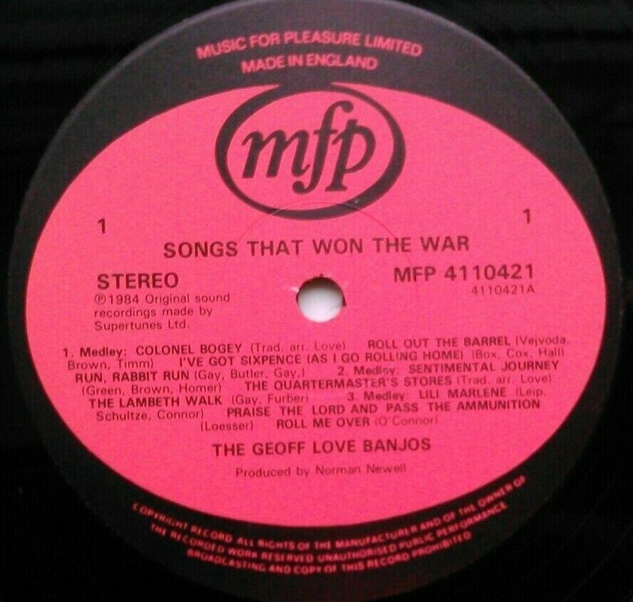 The Geoff Love Banjos – Songs That Won The War (1984) 12" double vinyl LP VG/VG