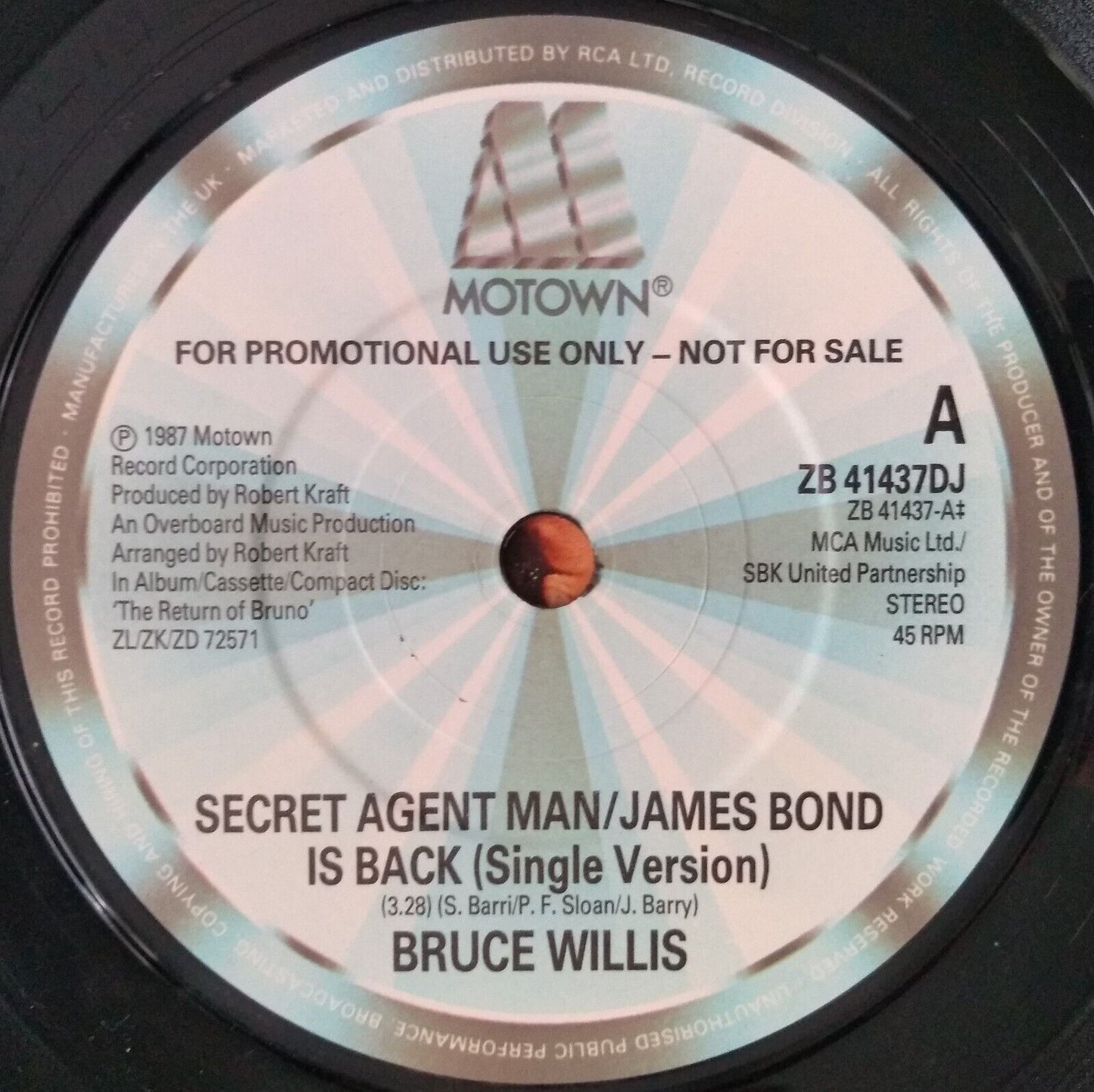 Bruce Willis - Secret Agent Man - James Bond Is Back (Motown 1987) 7" promo VG