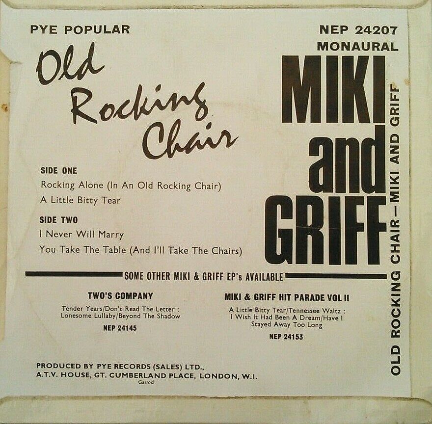 Miki & Griff – Old Rockin' Chair (Pye, 1965) 7" vinyl P/S EP VG/VG