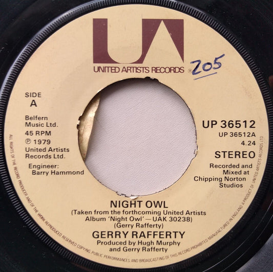 Gerry Rafferty – Night Owl (UA, 1979) 7" vinyl single VG/- jukebox