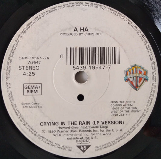 a-ha - Crying In The Rain (Warner 1990) 7" vinyl single VG/-