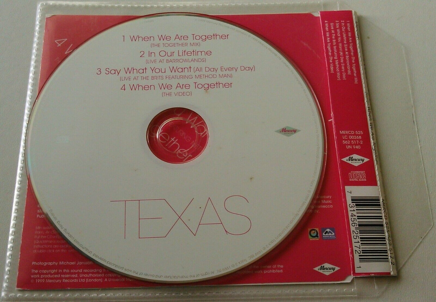 Texas – When We Are Together (1999) CD single *no case - plastic wallet*