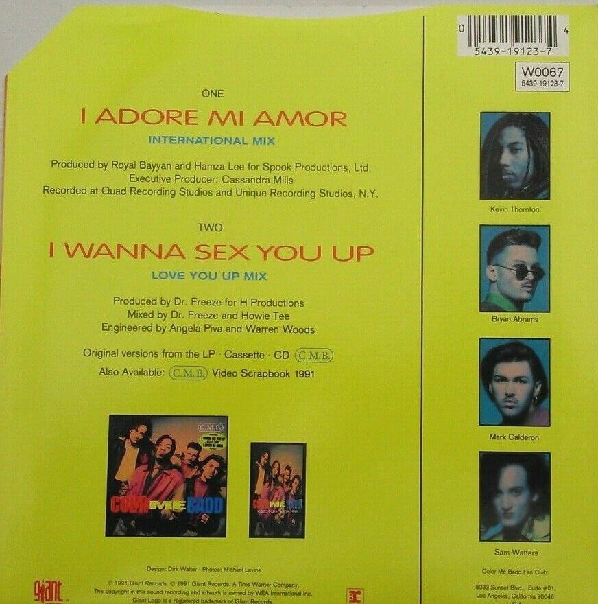 Color Me Badd – I Adore Mi Amor (Giant, 1991) 7" vinyl P/S single VG/VG