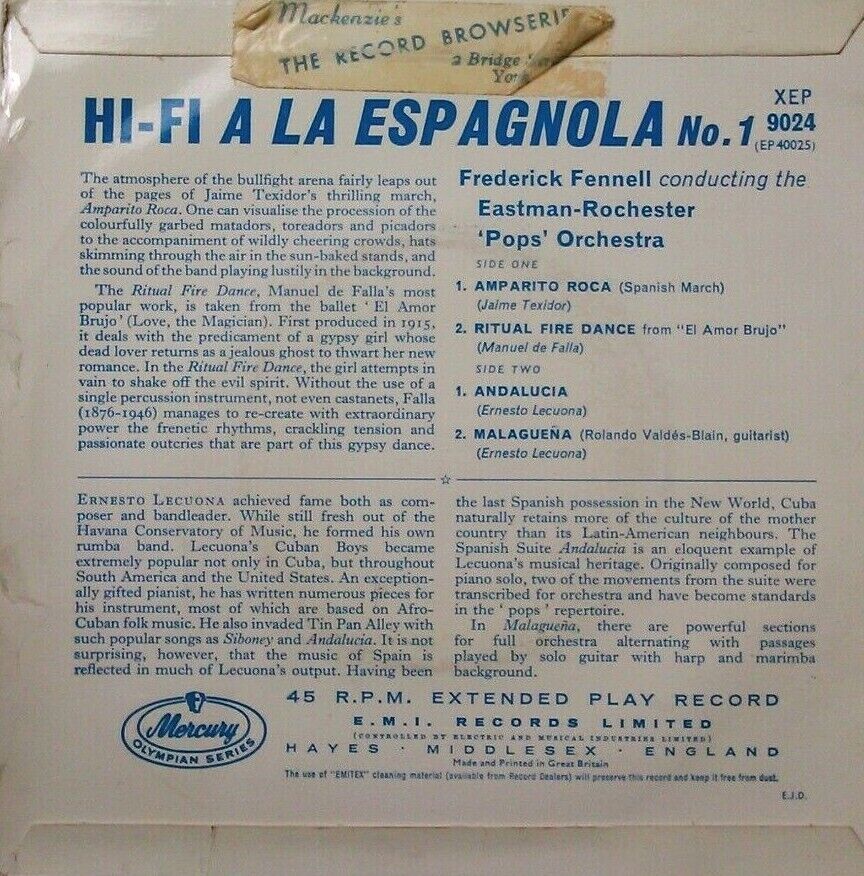 Frederick Fennell - Hi-Fi A La Espagnola (Mercury) 7" vinyl EP VG/VG