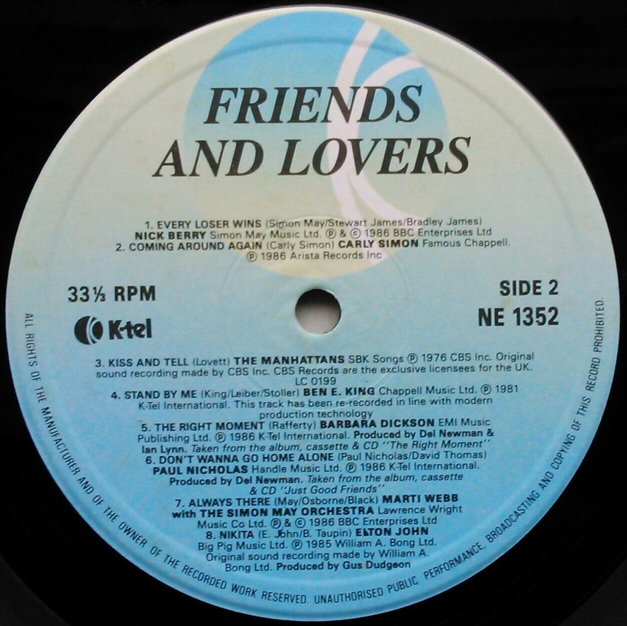 Various – Friends And Lovers (K-Tel, 1987) 12" vinyl LP VG/VG compilation