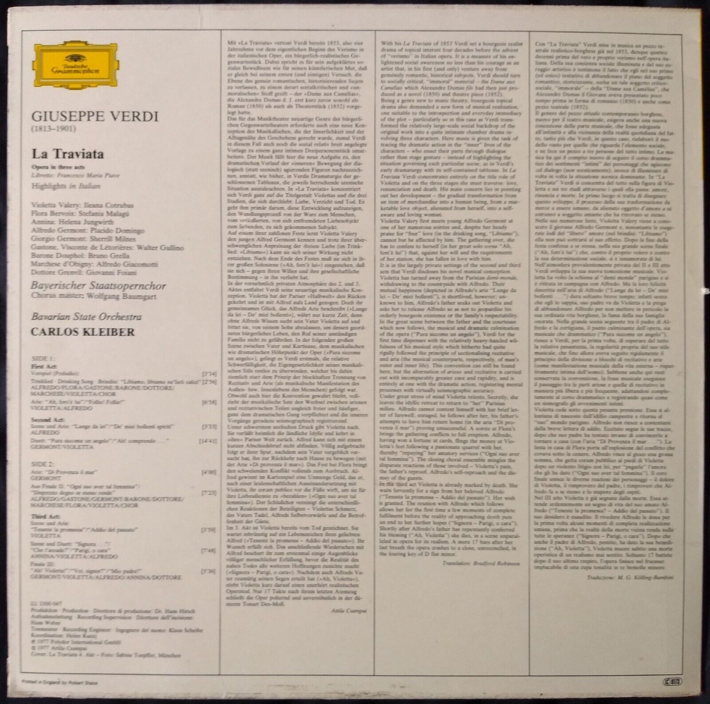 Verdi - La Traviata (Highlights) (Deutsche Grammophon 1977) 12" vinyl LP VG/VG