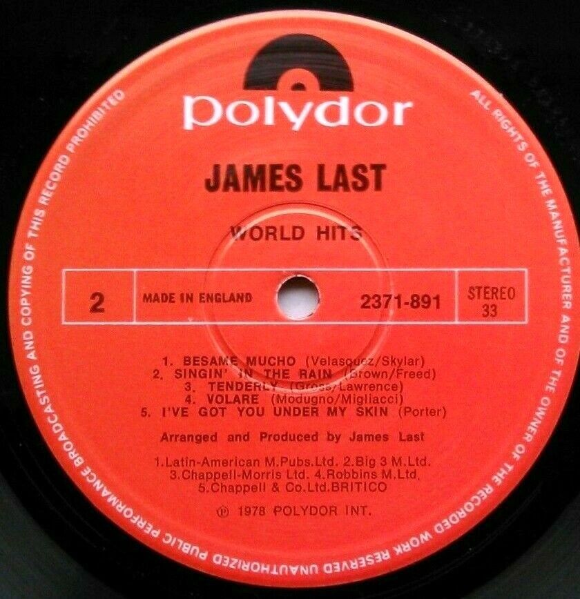 James Last – World Hits (Polydor, 1978) 12" vinyl LP VG/VG