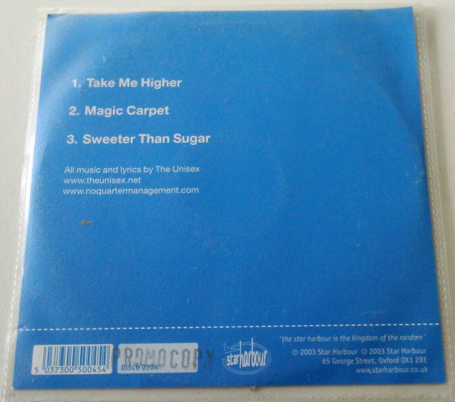 The Unisex – Take Me Higher (2003) CD single *no case - plastic wallet* promo