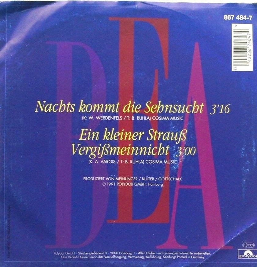 Bea - Nachts Kommt Die Sehnsucht (Polydor, 1991) 7" vinyl P/S single VG/VG