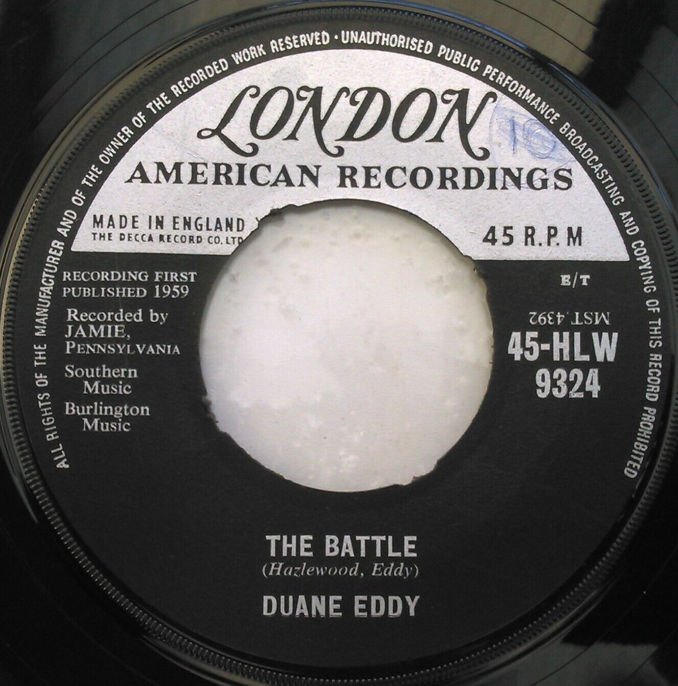 Duane Eddy - The Battle (London, 1959) 7" vinyl single VG/- jukebox centre