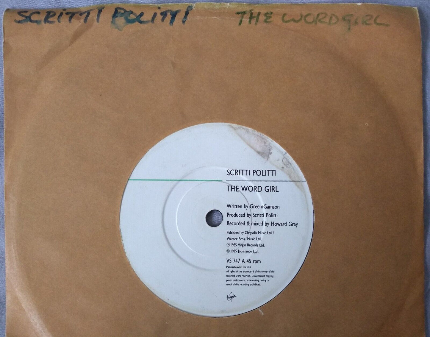 Scritti Politti with Ranking Ann - The Word Girl (1985) 7" vinyl single VG/-