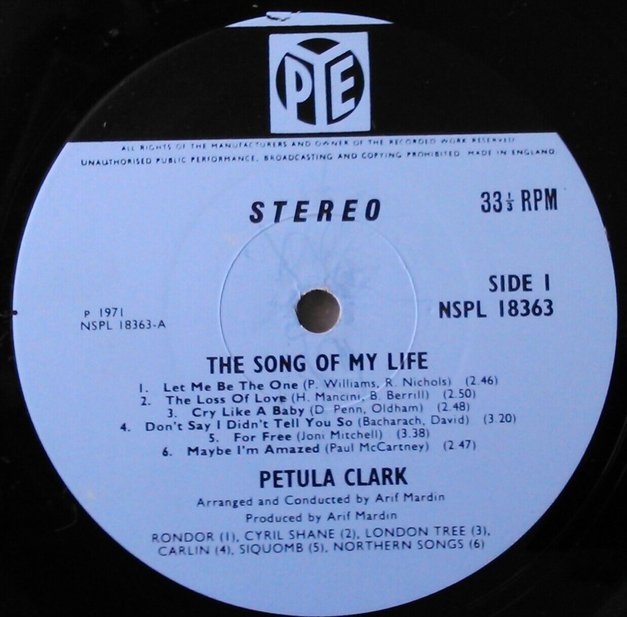 Petula Clark – The Song Of My Life (Pye, 1971) 12" vinyl LP G+/VG