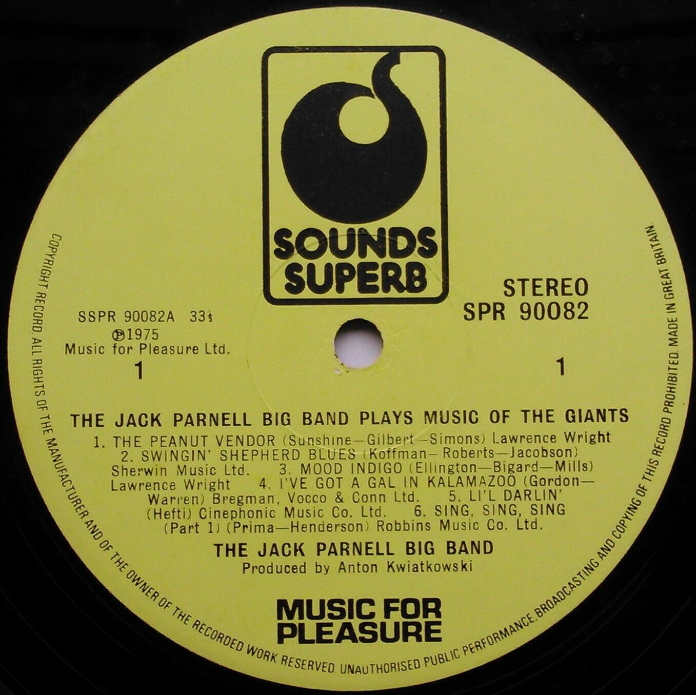 Jack Parnell - Plays Music Of The Giants (1975) 12" vinyl LP VG/VG